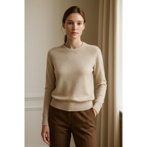 Jenni Kayne‎ Merino Wool Crewneck Sweater Women's M Beige Buff Minimalist Layer